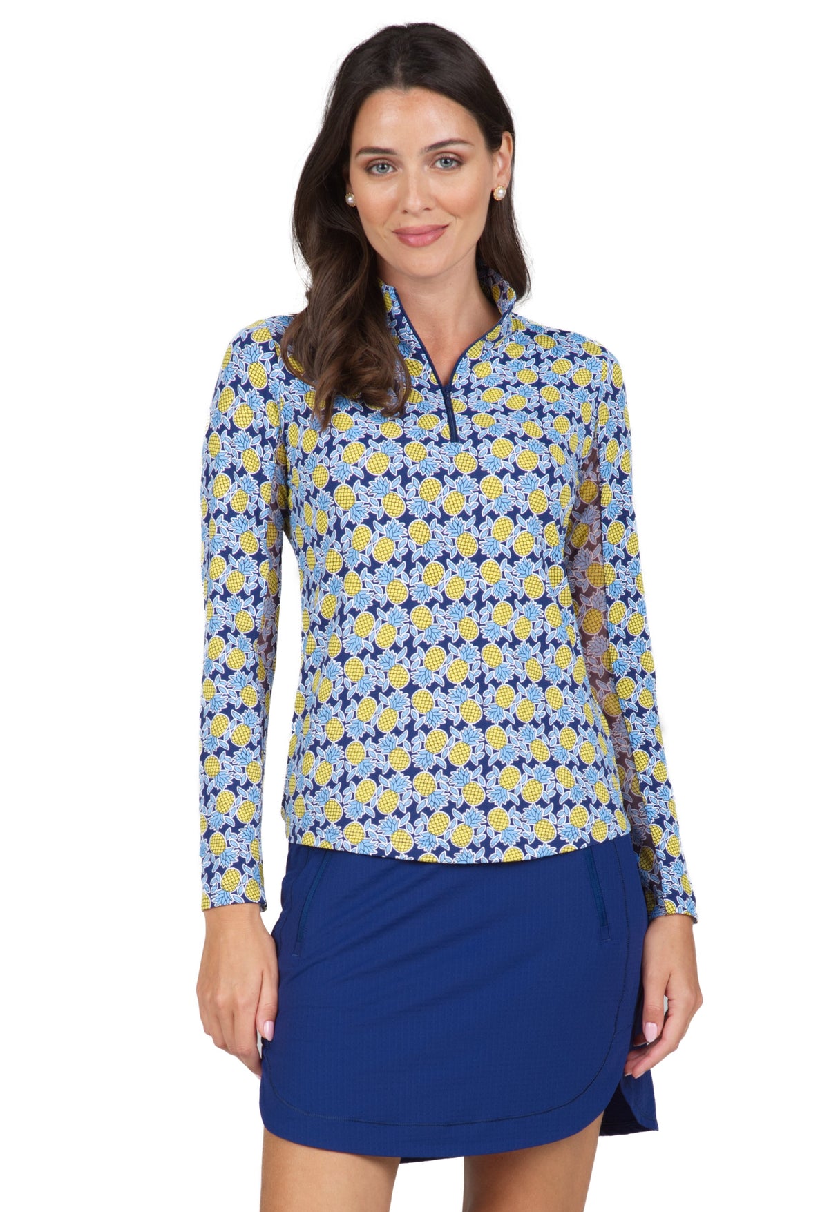 Chantal Print Long Sleeve Mock Neck Top – 10540