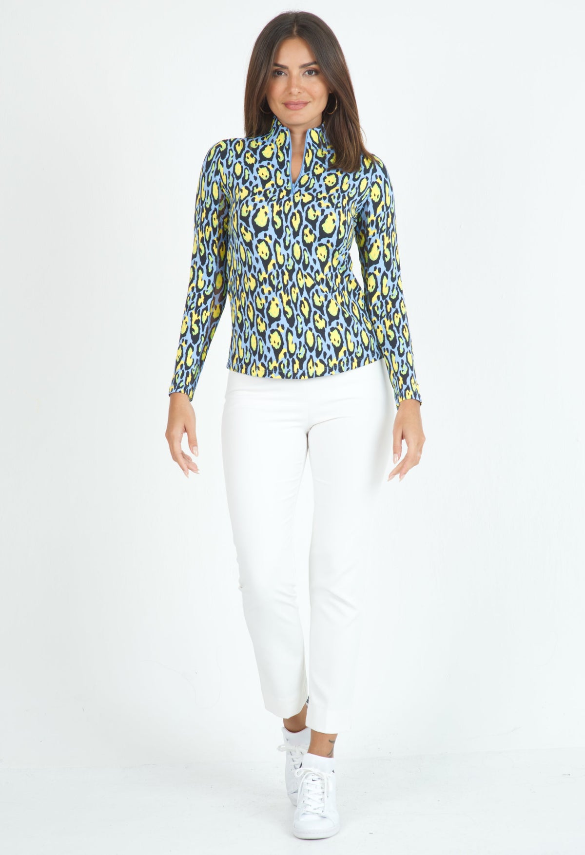 Gemma Print Long Sleeve Mock Neck Top – 10758